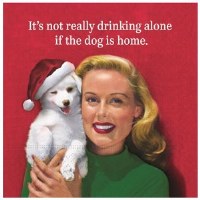 5" Square Drinking Alone Chrsitmas Dog Paper Beverage Napkins