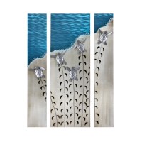 48" Set of 3 Metal Turtle Tracks Coastal Wall Art Plaque MM321