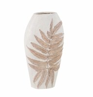 18" Light brown Frond on White Resin Vase