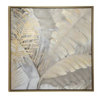 39" Square Grey / Gold Framed Tropical Leaves Canvas
