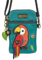 8" Turquoise Parrot Cell Phone Crossbody Purse