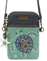 8" Turquoise Turtle Dazzled Cell Crossbody Purse