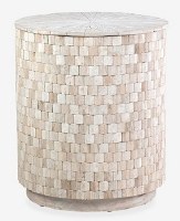 20" Round Whitewash Wood Square Pattern Storage End Table