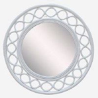 35" Round White Rattan Framed Mirror