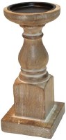 9" Whitewash Wood Pillar Holder With Square Base