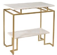 24" White Marble Shelf Table With Gold Bars