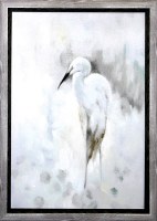 44" x 32" Abstract White Egret Gel Textured Coastal Print in a Graywash Frame