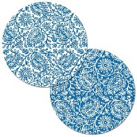14" Round Blue Woodblock Placemat