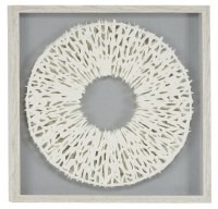 20" Square Framed White Textured Plastic Ring Wall Art Under Glass