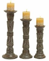 Set of 3 18" Whitewash Brown Pillar Holders