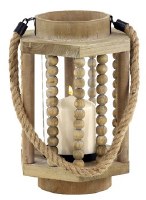 11" Brown and Whitewashed Beaded Wood Lantern