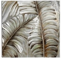 39" Square Silver and Brown Leaves Aluminum Canvas Plaque I