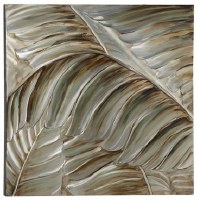 39" Square Silver and Brown Leaves Aluminum Canvas Plaque II