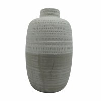 8" Beige Two Tone Ceramic Tribal Vase