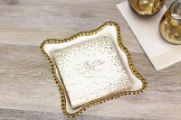 8.5" Square White and Gold Beaded Luncheon Napkin Holder by Pampa Bay