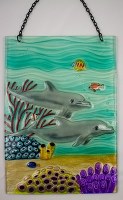 12" x 8" Dolphin Paradise Glass Suncatcher