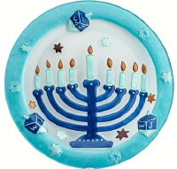 12" Round Aqua and Blue Glass Menorah Serving Platter