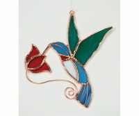 7" Blue, Red and Green Glass Hummingbird Suncatcher