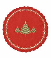 16" Round Green Tree On Red Table Mat