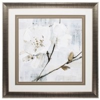 30" Square White Flower Blooms Framed Print Under Glass