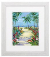 23" x 20" Beach Path to Sailing Boats Framed Print Under Glass