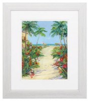 23" x 20" Hut With Beach Path Framed Print Under Glass