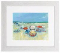 20" x 23" Beach Umbrellas Framed Print Under Glass 1