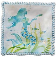 6" Square Mermaid With Three Fish Melamine Plate