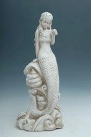 31" Distressed White Mermaid Standing Statue