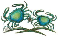 28" Blue and Green Metal and Glass Crabs Plaque