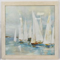 42" Sq White Sailboats Whitewash Framed Coastal Print Under Glass