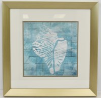 21" Sq Cerulean Conch Gold Framed Coastal Print Under Glass