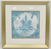 21" Sq Cerulean Sand Dollar Gold Framed Coastal Print Under Glass