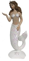8" White Polyresin Mermaid With Palm Out