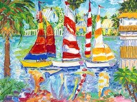 48" x 64" Striped Harbor Sailboats Canvas