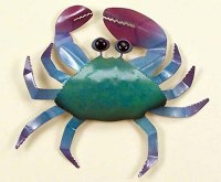 12" Blue and Green Metal Crab Coastal Wall Art Plaque