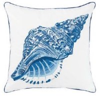 18" Square Blue and White Embroidered Conch Pillow