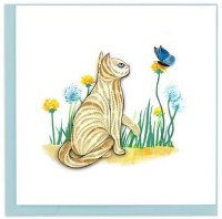 6" x 6" Quilling White Cat and Butterfly Card