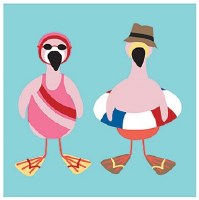 5" Square Beachy Flamingo Couple Paper Beverage Napkins