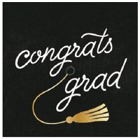 5" Square Black Congrats Grad Paper Beverage Napkins