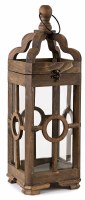 19" Brown Wood and Glass Lantern