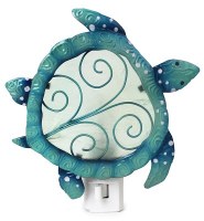 6" Turquoise Capiz Metal Turtle Nightlight