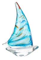 7" Blue Marbled Glass Sailboat