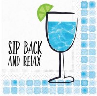 5" Square Blue Sip Back and Relax Paper Beverage Napkins