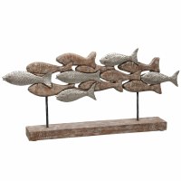 27" White Washed & Silver ood Fish School On a Stand