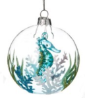 3" Blue and Green Glass Seahorse Ornament