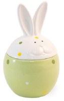7" White and Green Ceramic Bunny Jar