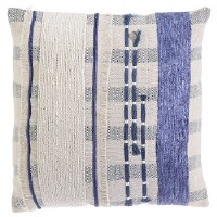 18" Square Blue and Natural Plaid Decorative Pillow