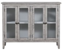 54" Distressed White Finish Pine Four Pane Door Credenza