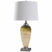 35" White Glass Table Lamp